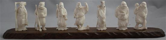 A set  of 7 Japanese ivory figures of the Gods of Happiness and an immortal